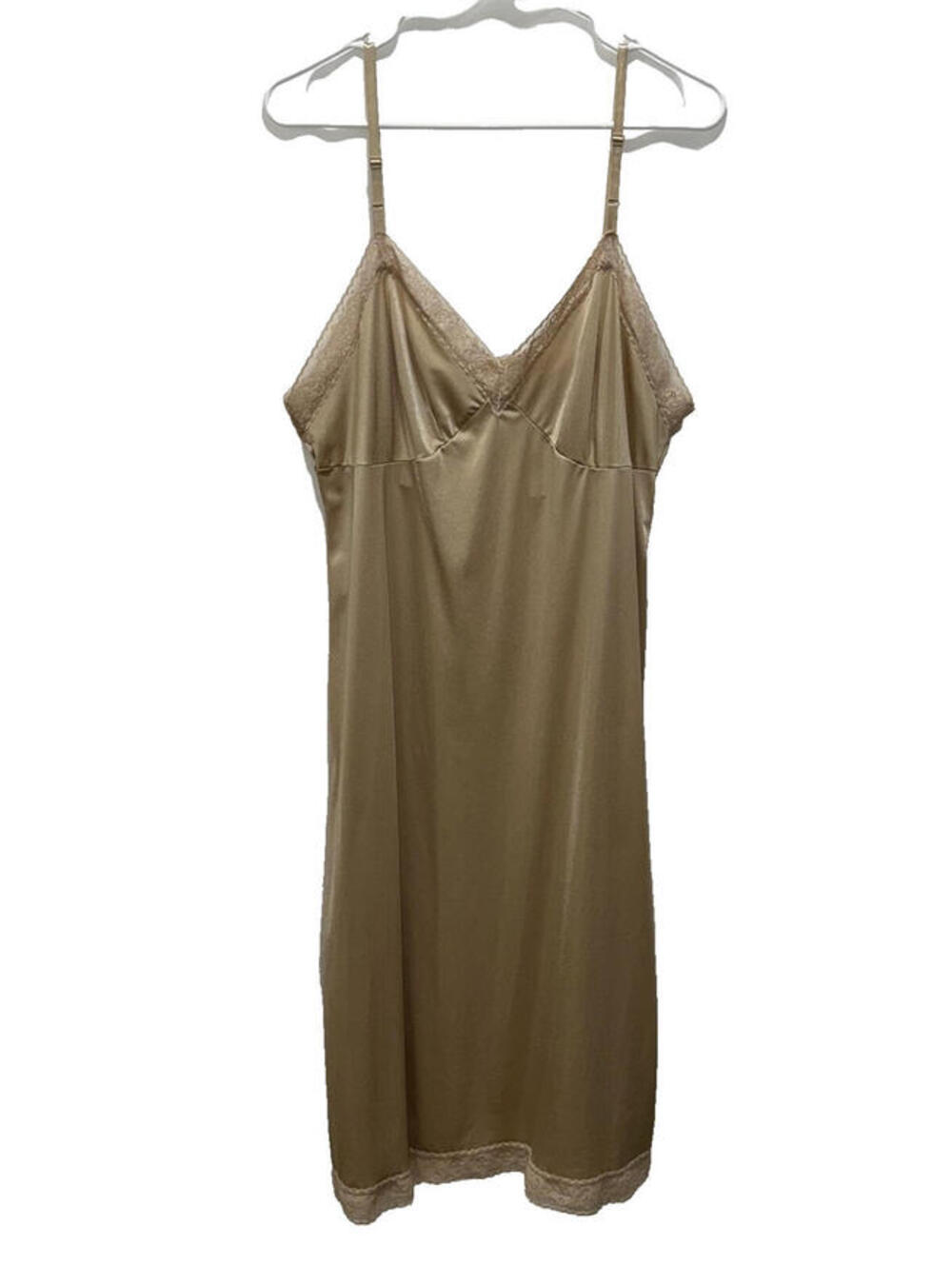 Vanity Fair Beige Lace Nylon Midi Length Size 40 Slip Excellent Used Condition